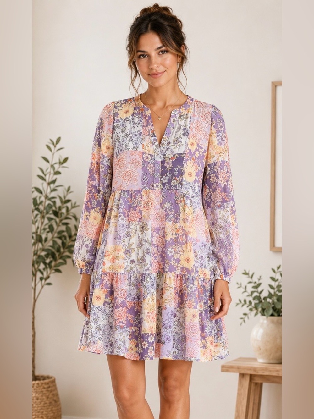 NWT Loft Floral Patchwork Dress Women Small Boho Peasant Cottagecore Whimsical